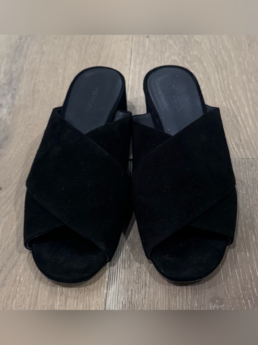 Vince Black Suede Crisscross Slide Mules